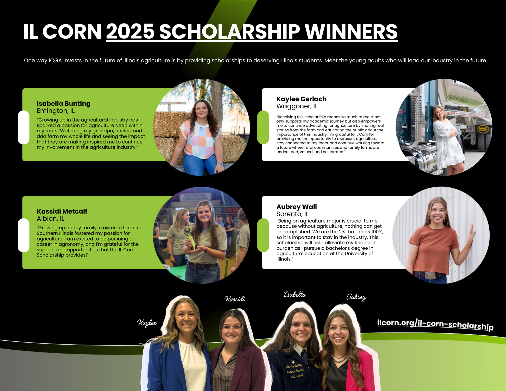 il corn 2025 scholarship winners photos and quotes