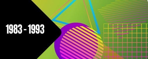 A green background with a purple circle and the year 1983-1993