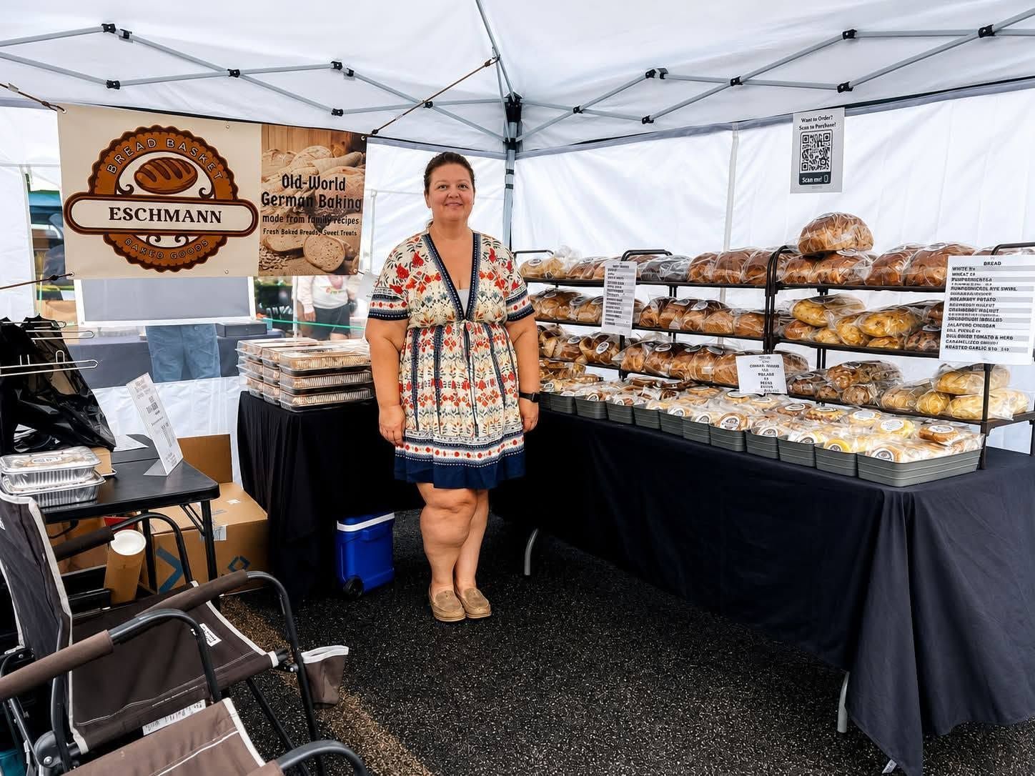 Stephanie in front of her bread