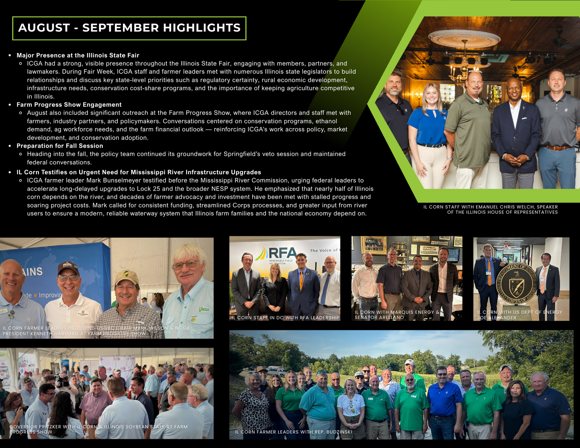 August through September 2025 - photos of il corn advocating for farmers