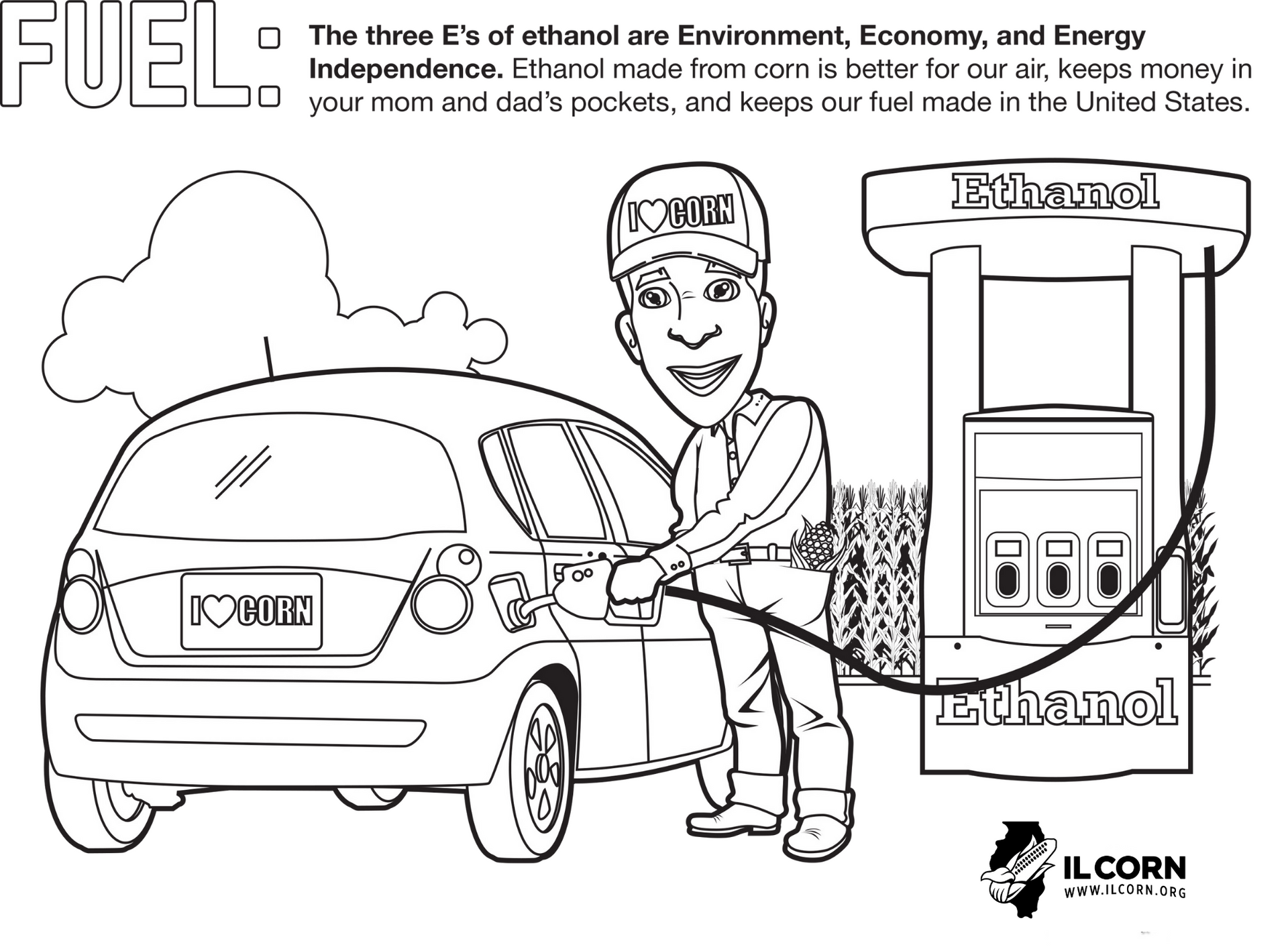Coloring page corn ethanol fuel information