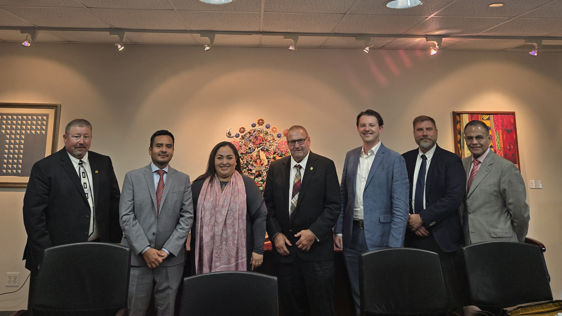 Dan Parker, Gabriel Mendoza: Consul for Economic and Cultural Affairs, Ambassador Reyna Torres: Consul General, Art Bunting, Jon Hurst, Collin Watters, Gerardo Guerrero: Deputy Consul General
