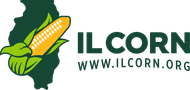 Logo of IL Corn: corn on Illinois map.