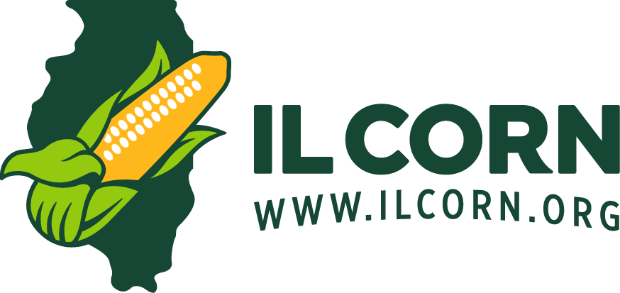 Logo of IL Corn: corn on Illinois map.
