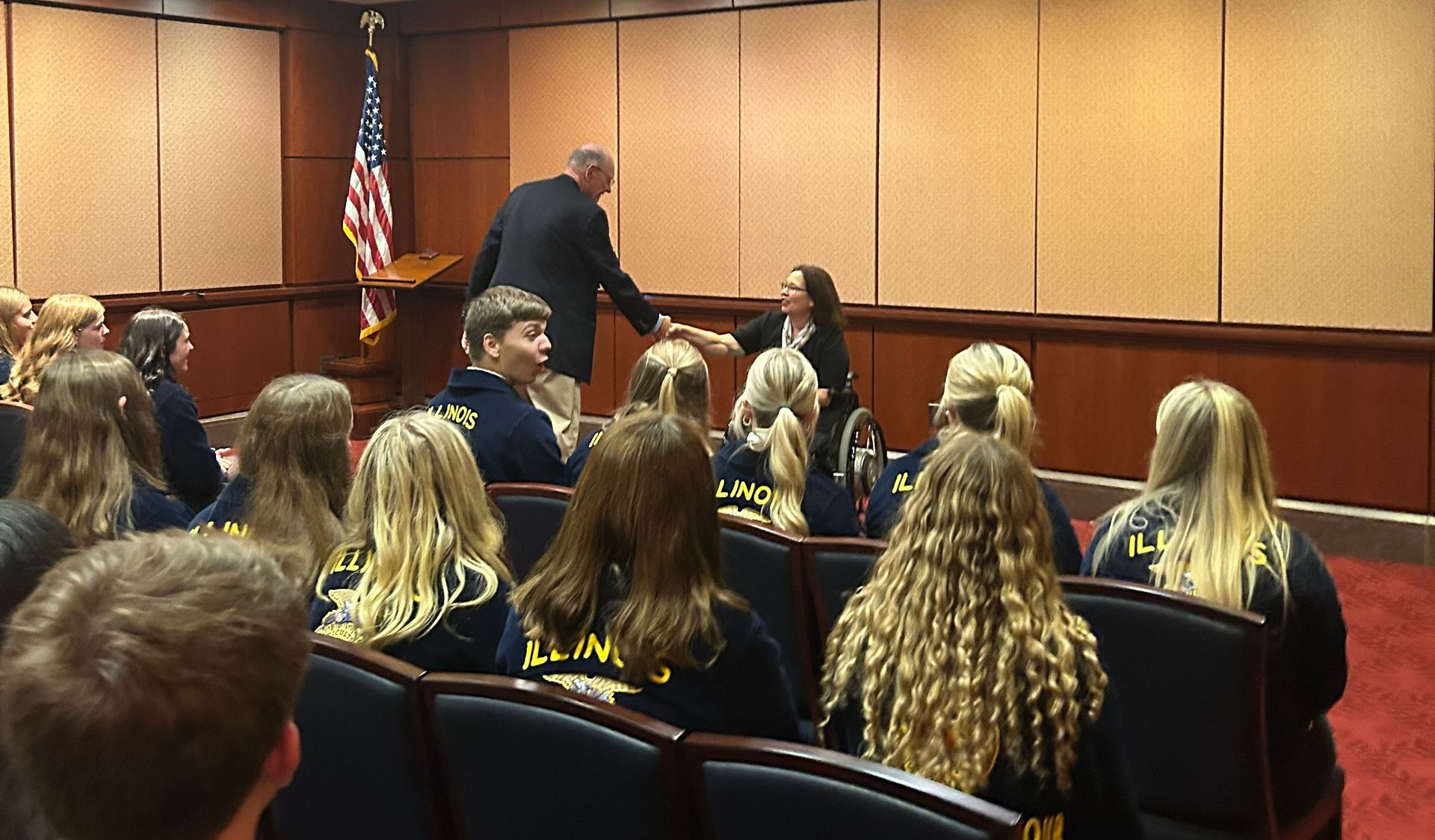 State Senator Tammy Duckworth, Illinois FFA students, and Illinois Farmer