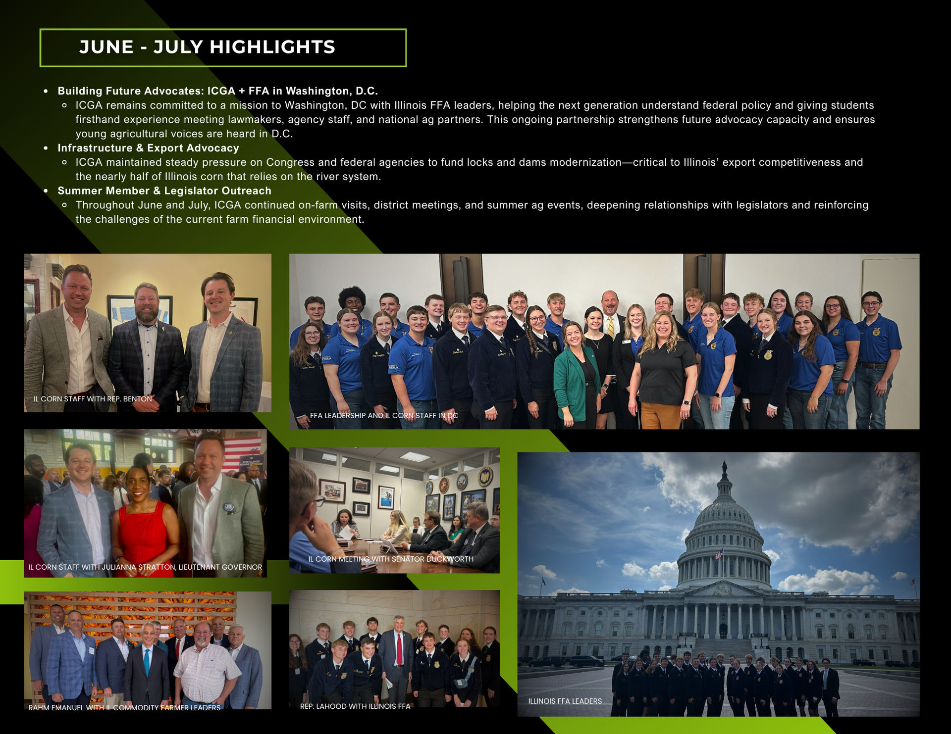 June through July 2025 - photos of il corn advocating for farmers
