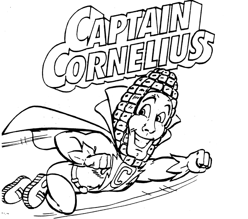 Comic-style Captain Cornelius running, with bold title text above his illustrated face.