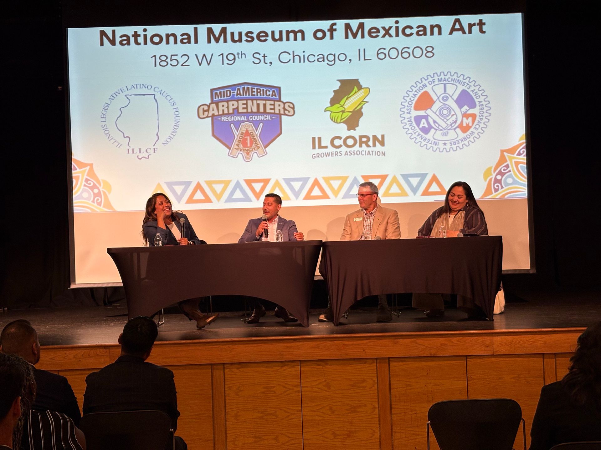 Sen. Celina Villenueva, IL Corn Marketing Board, Chris Gould; Legislative Representative for SMART-TD Unioin, Orlando Rojas; and Consul General of Mexico in Chicago, Ambassador Reyna Torres