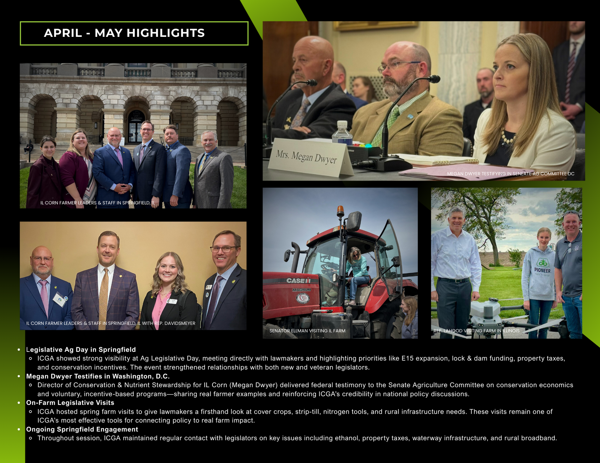 april through may highlights - photos of il corn advocating for farmers