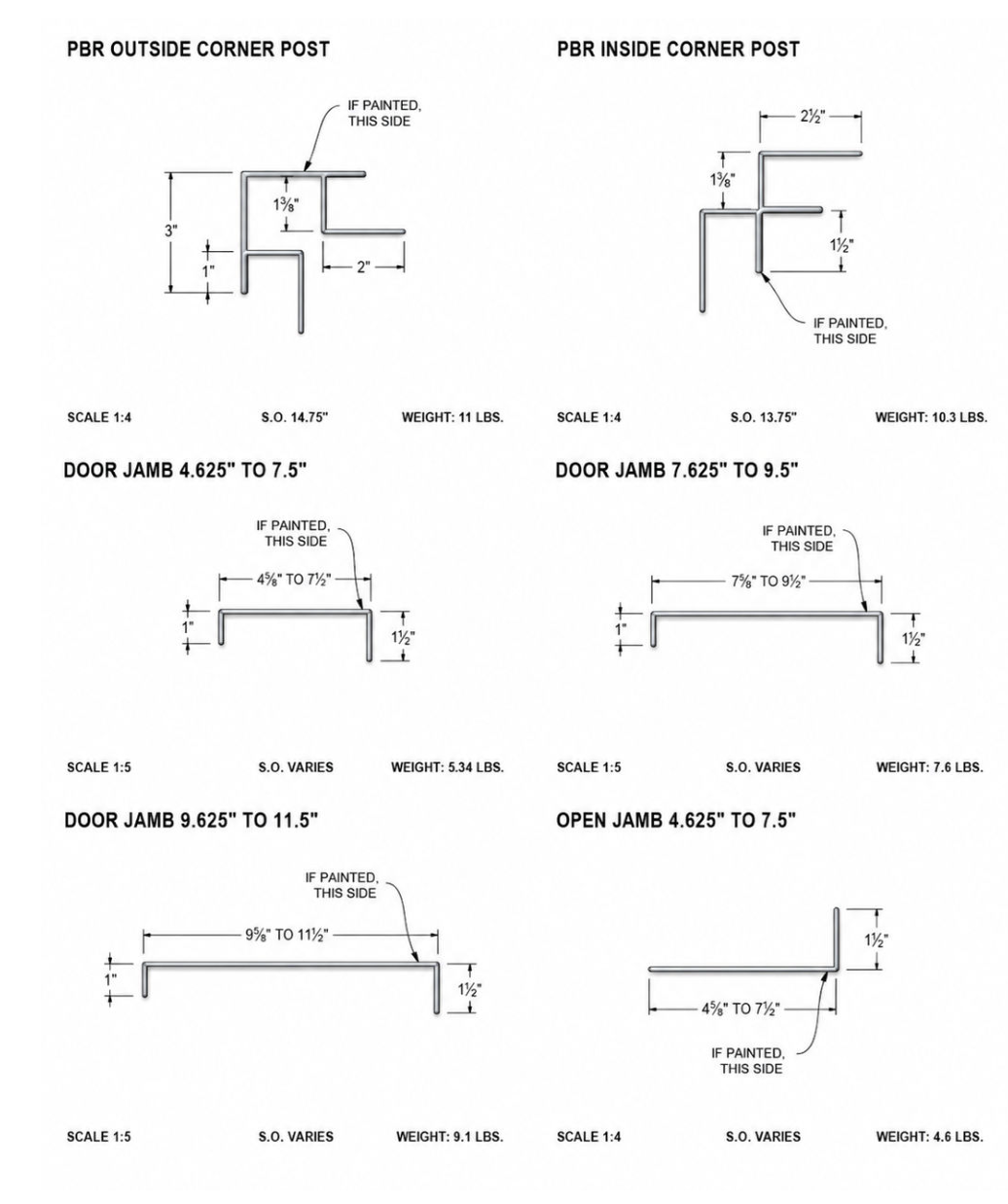Technical drawing sheet with multiple dimensioned door frame and door jamb detail diagrams.