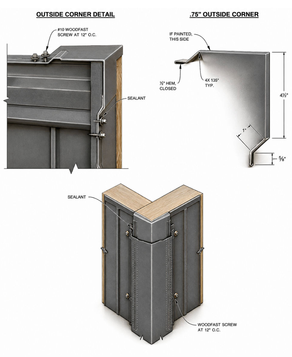 Outside Corner Diagrams - Corrugated Panels