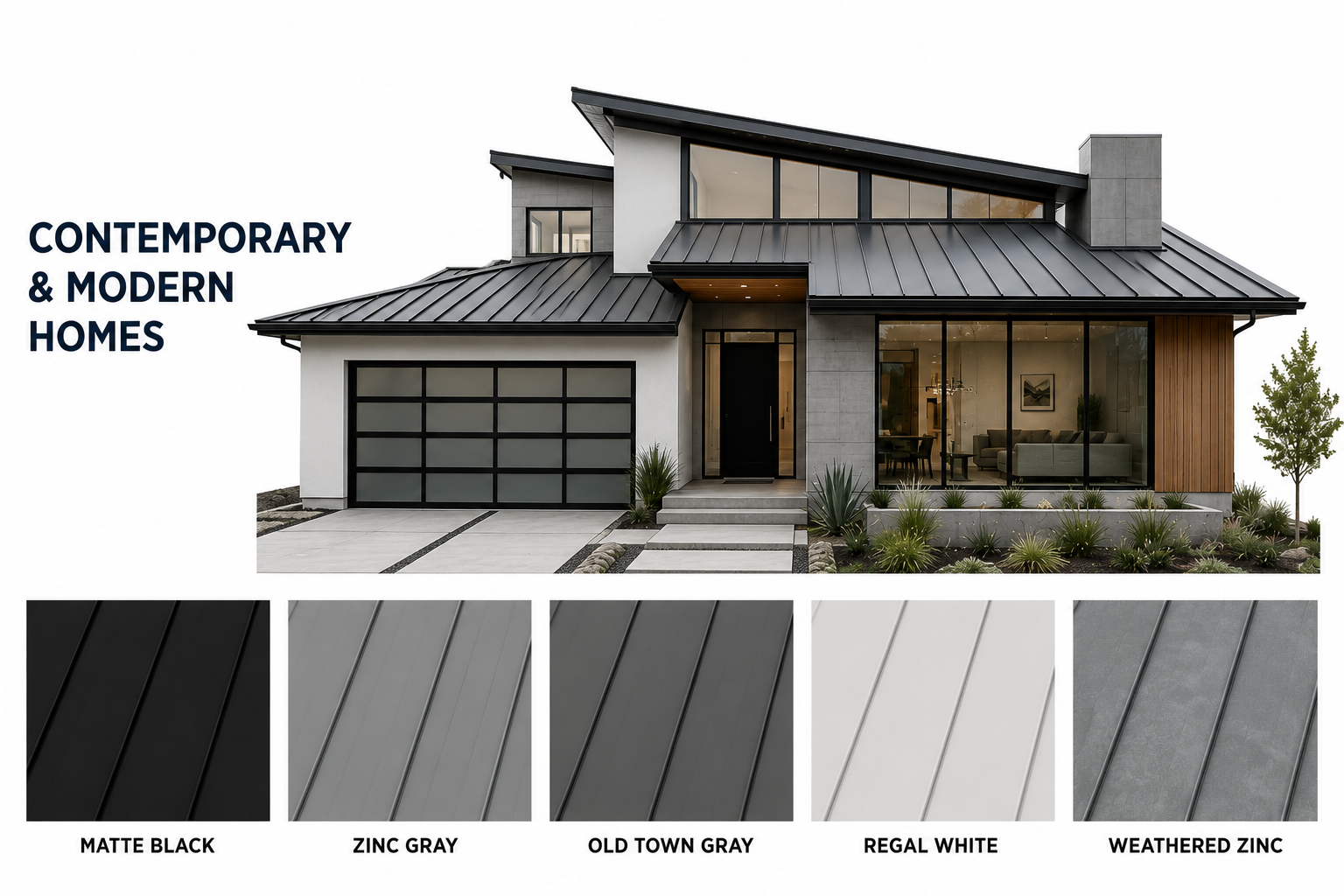 contemporary modern home metal roofing colors
