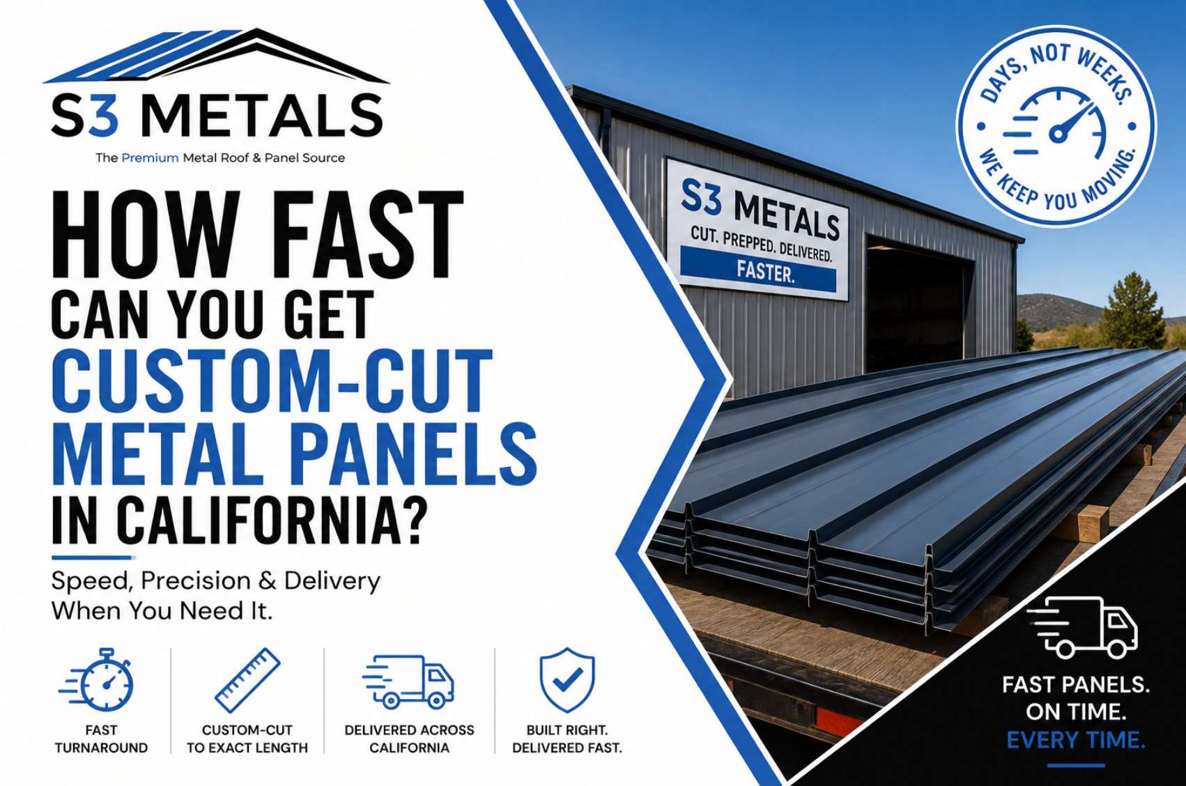 custom‑cut metal panels, California metal roofing lead times, S3 Metals rapid turnaround