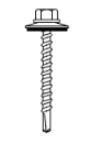 Black-and-white drawing of a screw with a hex head and washer-like top.