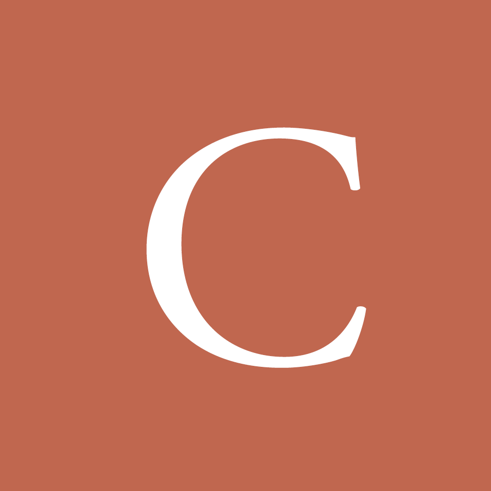 White letter C on a terracotta-colored background