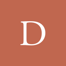 White letter D on a terracotta background.