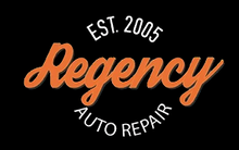 Regency Auto Repair logo in orange script on black, with &ldquo;EST. 2005&rdquo; above and &ldquo;AUTO REPAIR&rdquo; below