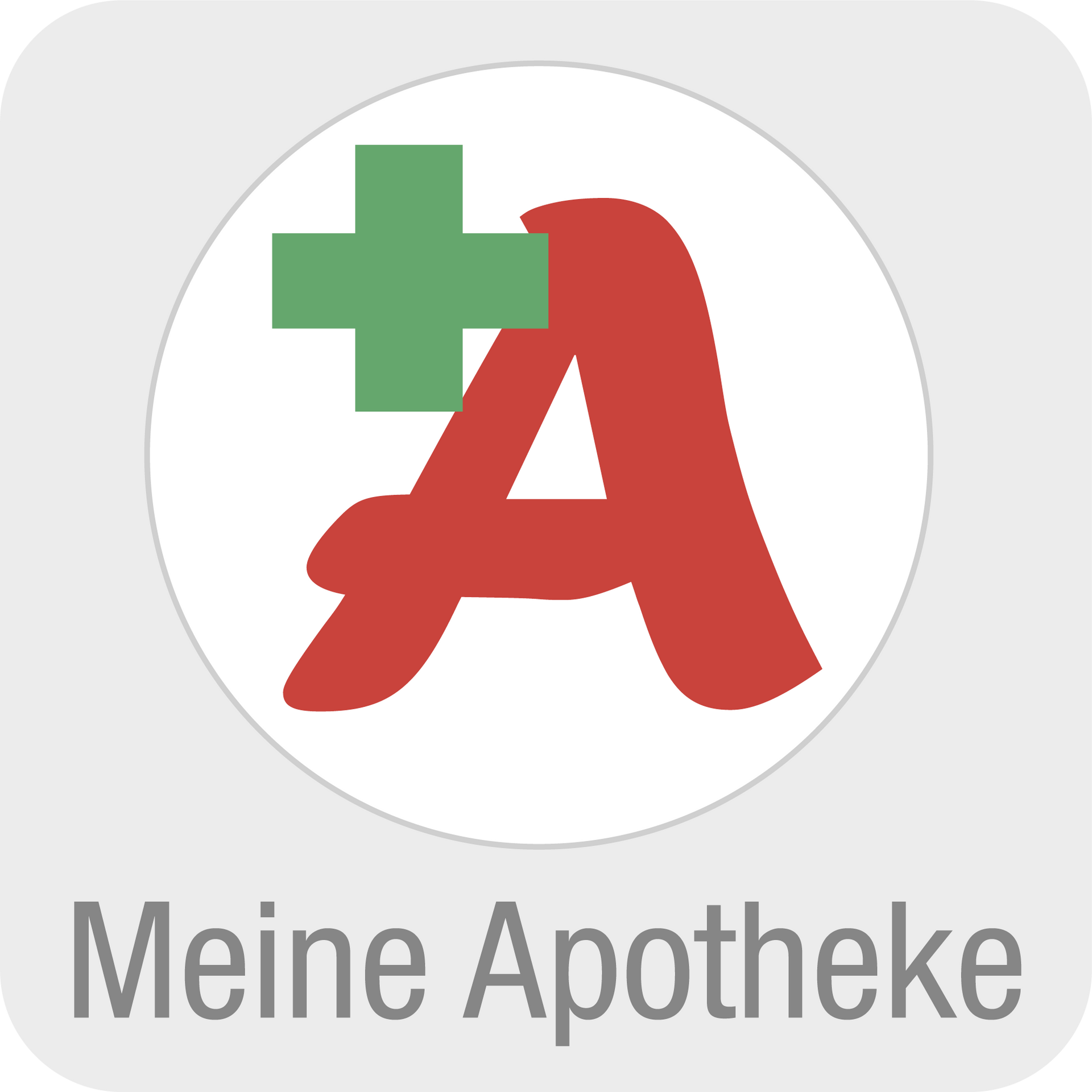 Meine Apotheke App Ein Logo für meine Apotheke mit einem roten Buchstaben A und einem grünen Kreuz