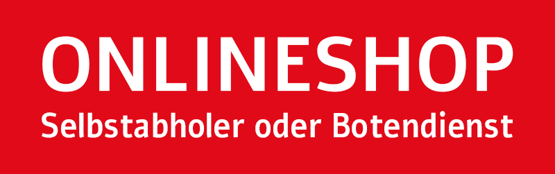 Ein rotes Schild mit der Aufschrift „Onlineshop“