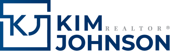 KIM JOHNSON Realtor logo in blue and gray on white background