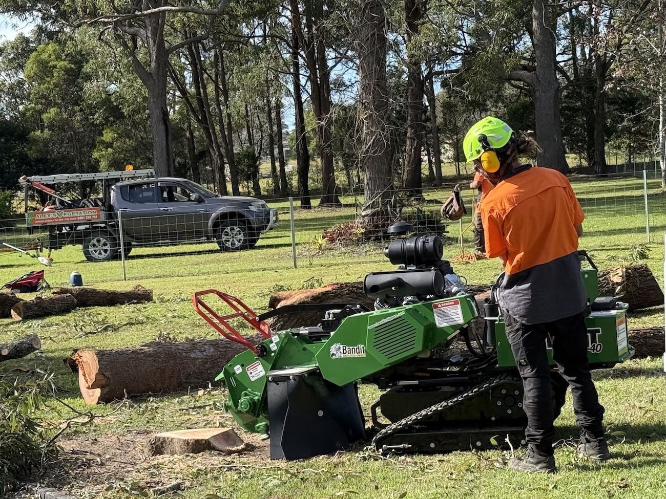 Stump being removed with machinery — Alex's Vegetation in Port Macquarie, NSW