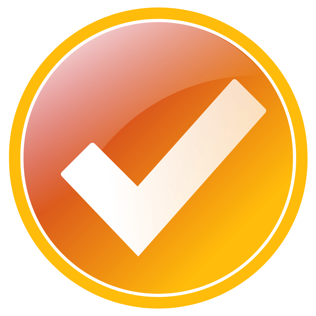 golden sphere with white checkmark icon