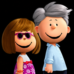 Two smiling cartoon characters of Jerry & Susan, one with sunglasses and pink dress, standing side by side on a black background