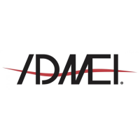 ADMEI logo in black with a red diagonal line on a white background