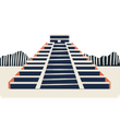 An illustration of a pyramid with mountains in the background.