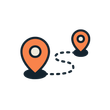 A map pin with a route between two locations.