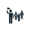A man is holding a flag in front of a group of people.