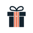 A black gift box with a red ribbon and bow.