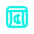 Glowing cyan square icon with a moon in the center