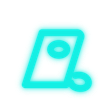 Turquoise glowing icon of a door with a circular window and handle