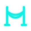 Glowing turquoise stylized letter M on a white background
