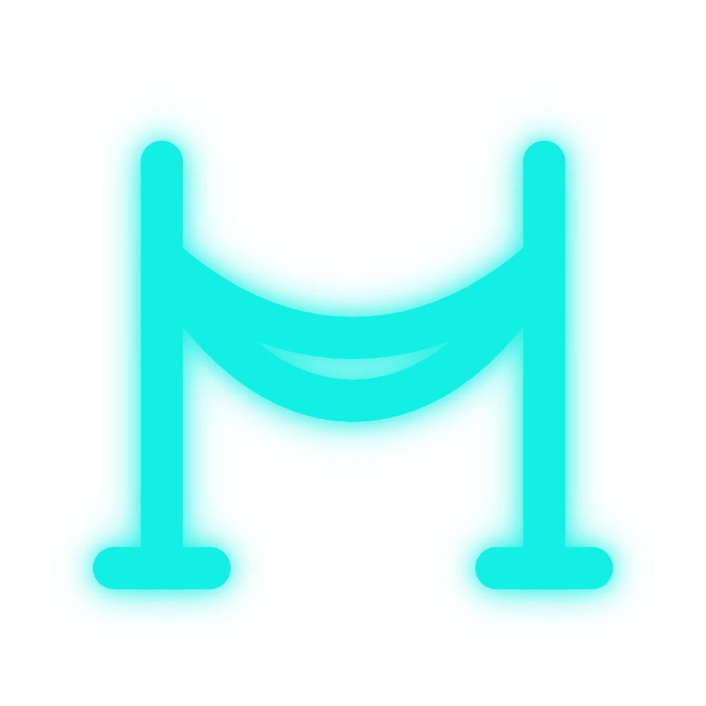 Glowing turquoise stylized letter M on a white background