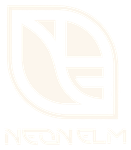 Pale beige Neon Elm logo with a stylized leaf emblem and text underneath