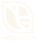 Pale beige Neon Elm logo with a stylized leaf emblem and text underneath