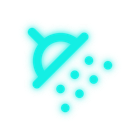 Turquoise weather icon of a rain shower with sun behind clouds