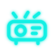 Turquoise glowing radio icon with antenna and tuner knobs