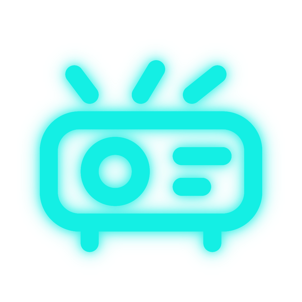 Turquoise glowing radio icon with antenna and tuner knobs