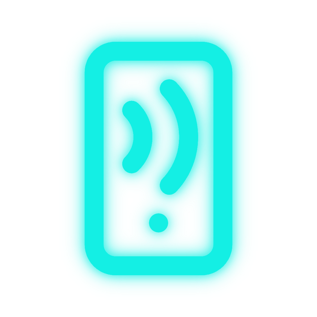 Turquoise phone icon with sound waves and a dot, suggesting wireless communication or signal alert