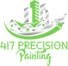 Logo for 417 Precision Painting with stylized green and gray houses and paint strokes