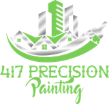 Logo for 417 Precision Painting with stylized green and gray houses and paint strokes