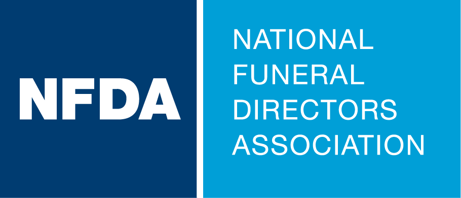 NFDA logo with white text on a blue background reading National Funeral Directors Association
