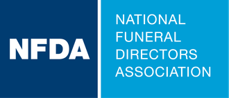 NFDA logo with white text on a blue background reading National Funeral Directors Association