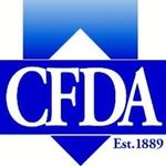 CFDA logo in blue and white with Est. 1889 text and a triangle design