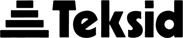Logotipo da Teksid com ícone de barras pretas empilhadas e nome da empresa em negrito na cor preta sobre fundo branco.
