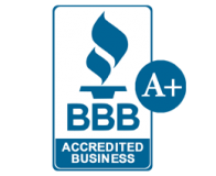 BBB Accredited Business logo with A+ rating in blue and white