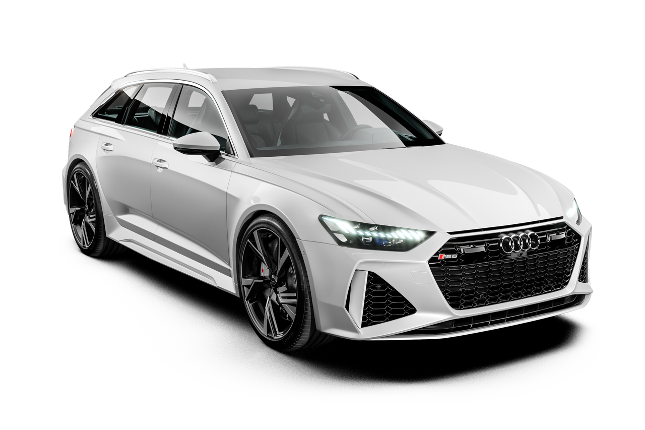 A white audi rs6 avant is shown on a white background.